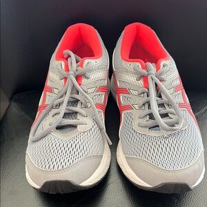 Gray and Red Athletic Sneakers